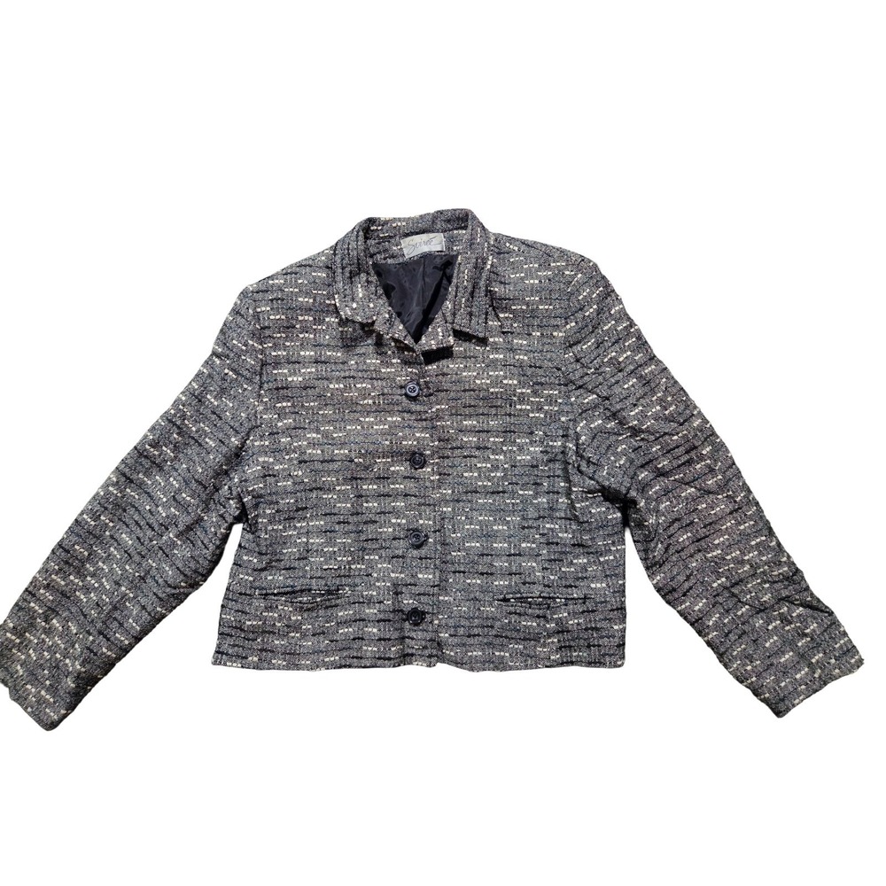 VTG Soirée Handwoven Silk Tweed Jacket Blazer XL Charcoal Gray Made in USA